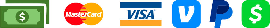 Pay with CC, Cash, Venmo, CashApp, or PayPal
